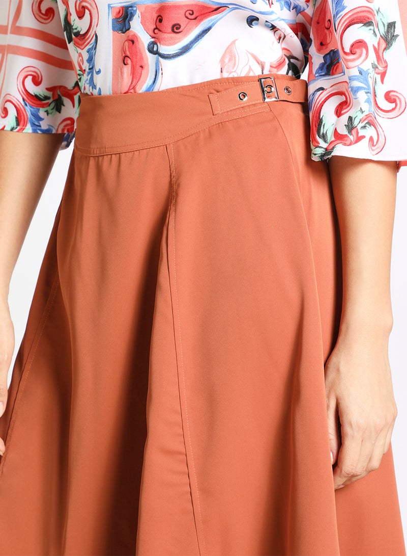 Aila - High Rise Wide Waistband Circle Skirt Brown - Image 1