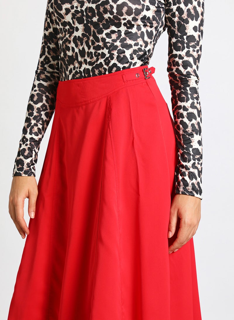 Aila - High Rise Wide Waistband Circle Skirt Red - Image 1