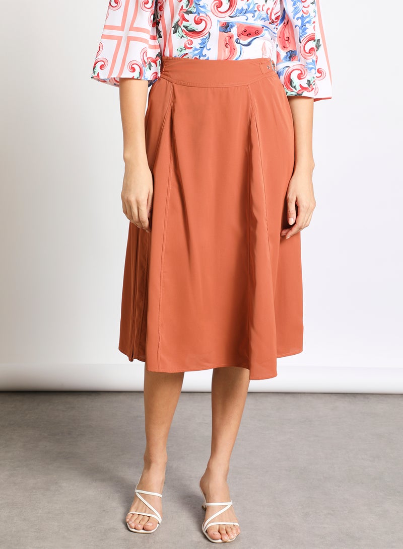 Aila - High Rise Wide Waistband Circle Skirt Brown - Image 1