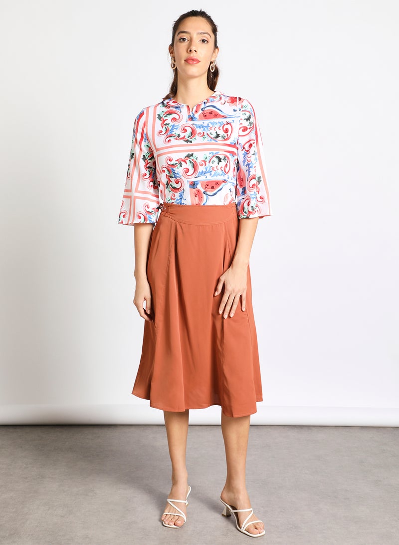 Aila - High Rise Wide Waistband Circle Skirt Brown - Image 1