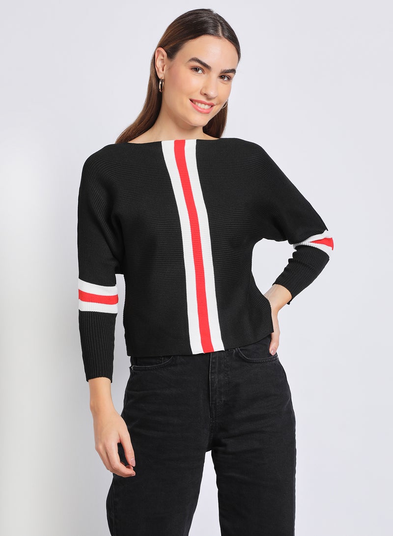 Aila - Women Special  Striped Long Sleeve Cardigan Black - Image 1