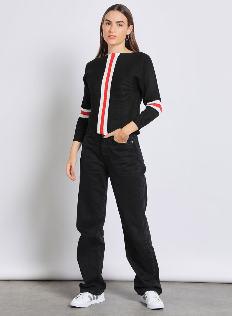 Aila - Women Special  Striped Long Sleeve Cardigan Black - Image 1