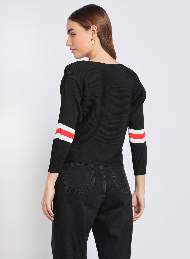 Aila - Women Special  Striped Long Sleeve Cardigan Black - Image 1