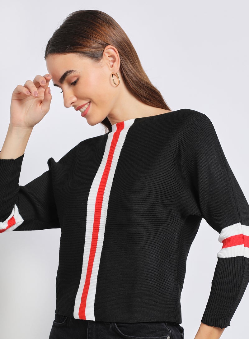 Aila - Women Special  Striped Long Sleeve Cardigan Black - Image 1