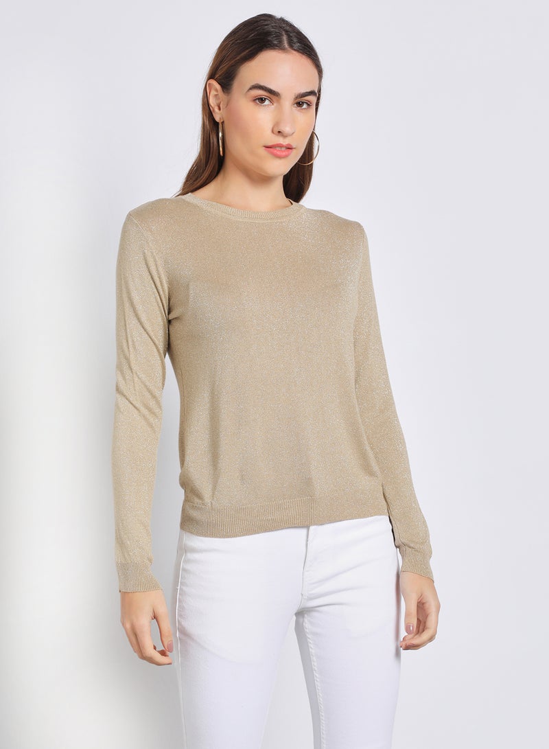 Aila - Women Round Neck Long Sleeve Cardigan Beige - Image 1