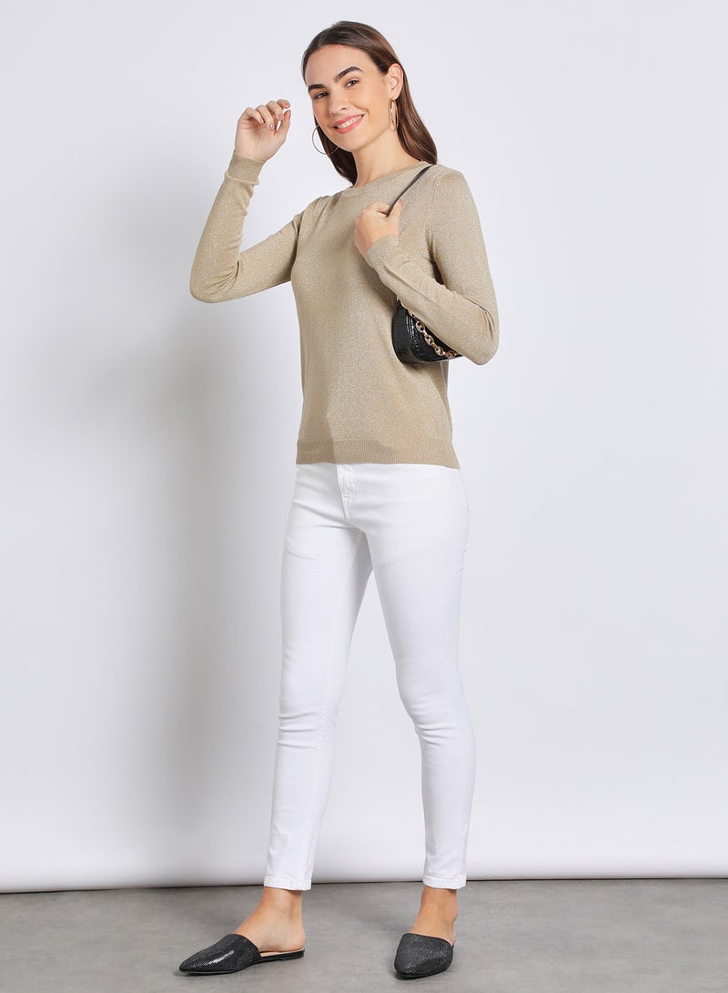 Aila - Women Round Neck Long Sleeve Cardigan Beige - Image 1