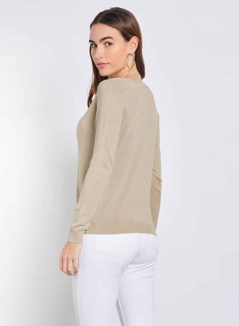 Aila - Women Round Neck Long Sleeve Cardigan Beige - Image 1