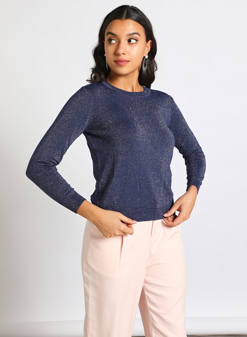 Aila Women Round Neck Long Sleeve Cardigan Blue  - Image 1