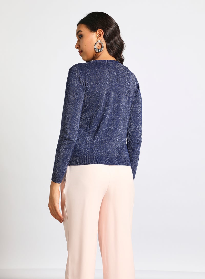 Aila Women Round Neck Long Sleeve Cardigan Blue  - Image 3