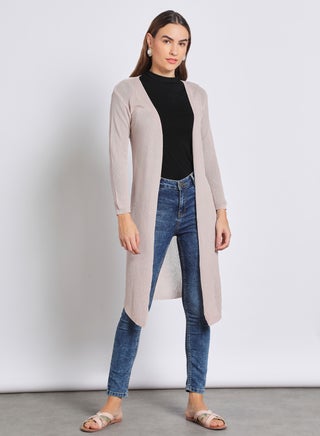 stylish long solid cardigan full sleeves front open Pink - v1636606661/N48683619V_1