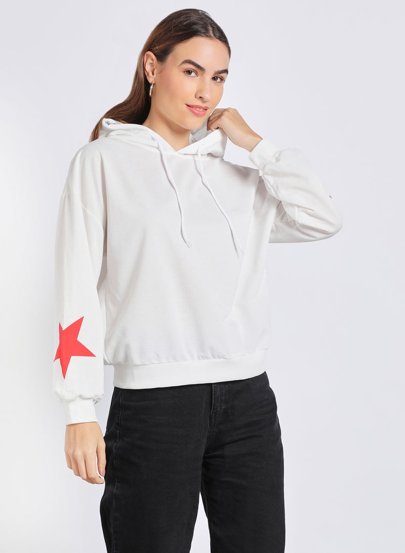 Aila - Women Five-Pointed Printed Hoodie With String White - Image 1