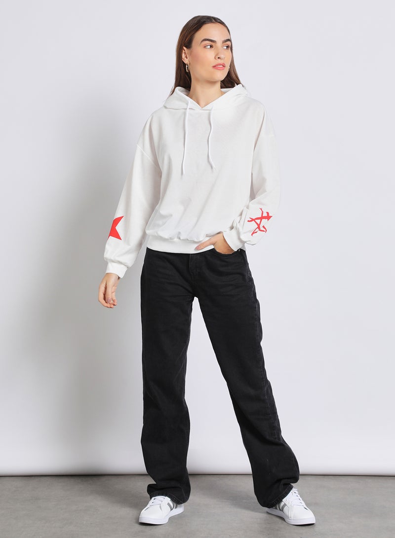 Aila - Women Five-Pointed Printed Hoodie With String White - Image 1