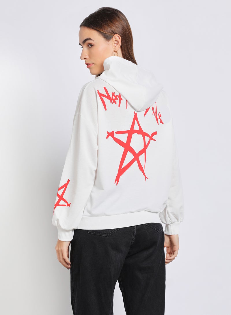 Aila - Women Five-Pointed Printed Hoodie With String White - Image 1