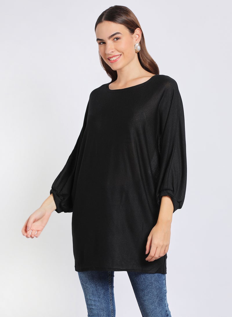 Aila - Solid Drop Shoulder Oversize Sweater Black - Image 1