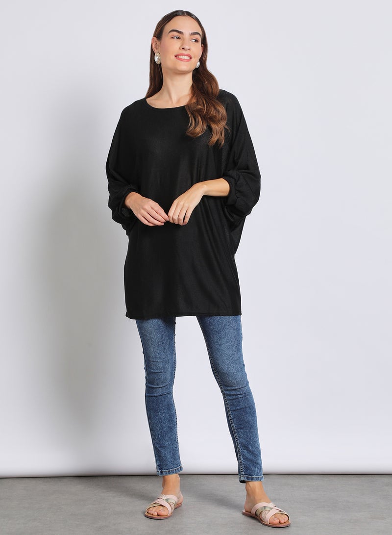 Aila - Solid Drop Shoulder Oversize Sweater Black - Image 1