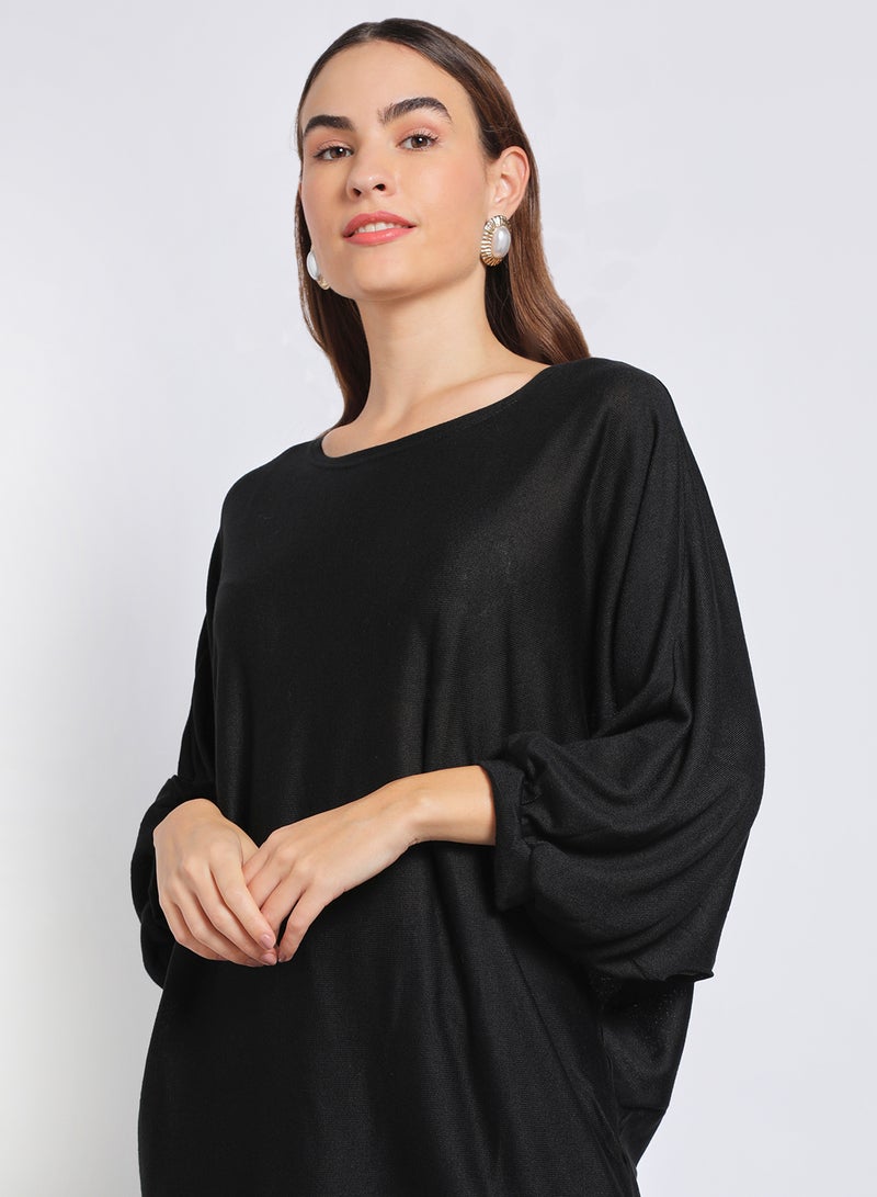Aila - Solid Drop Shoulder Oversize Sweater Black - Image 1