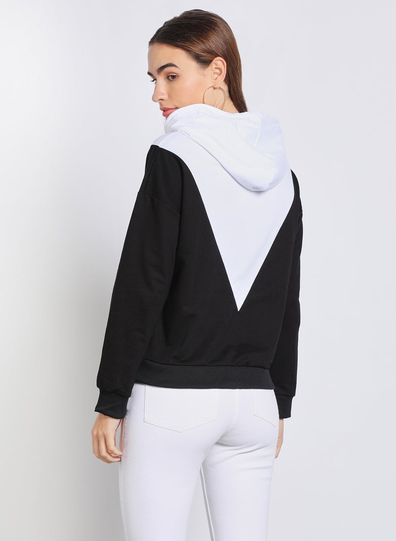 Aila Women Contrast Color Hoodie With String Black/White  - Image 3