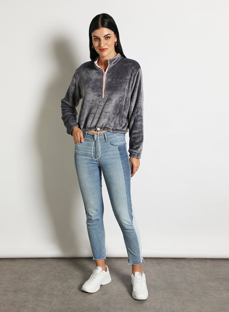 Aila Women Short Pullover Sweater Dark Grey  - Image 2