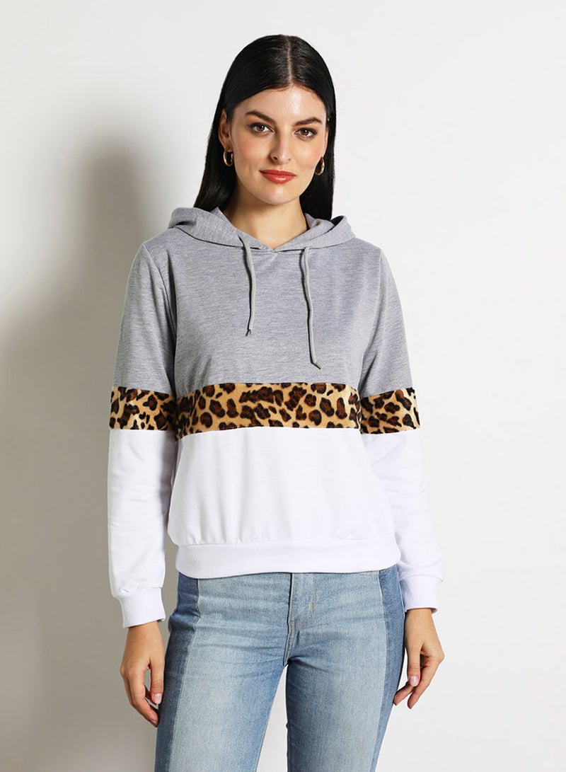 Aila Contrast Color Stylish Hoodie Grey/White  - Image 1