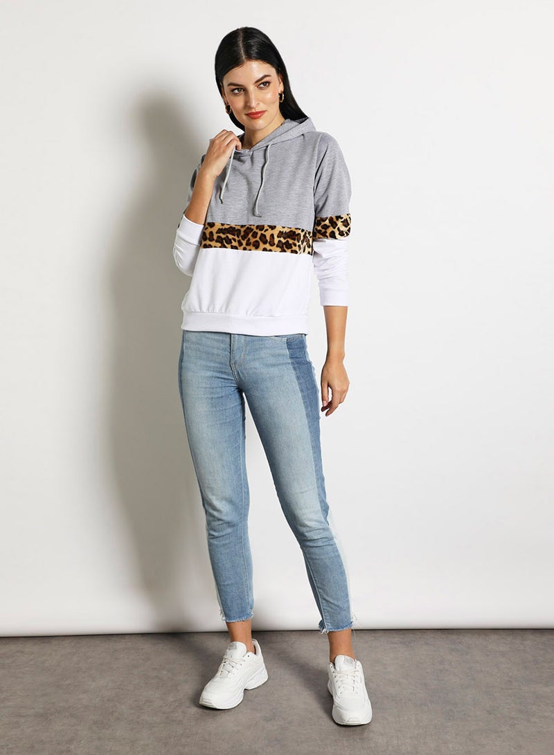 Aila Contrast Color Stylish Hoodie Grey/White  - Image 2