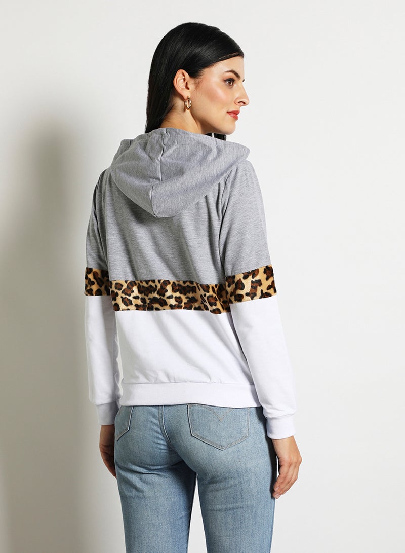 Aila Contrast Color Stylish Hoodie Grey/White  - Image 3