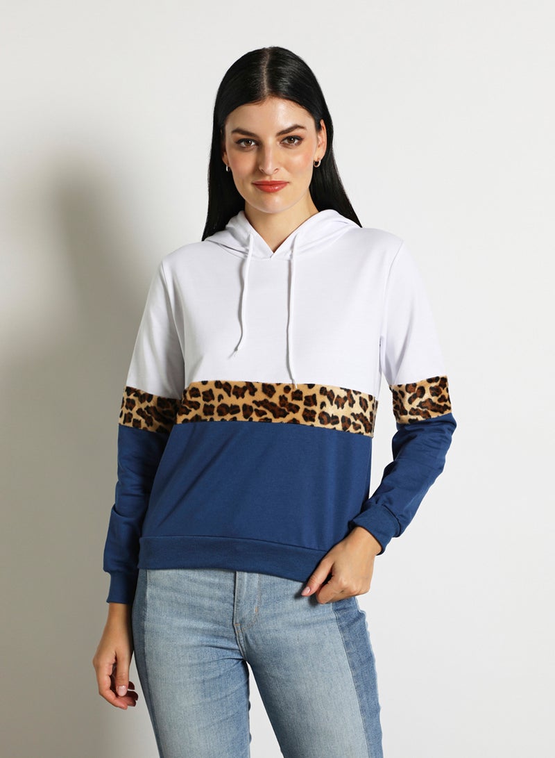 Aila - Contrast Color Stylish Hoodie Navy Blue/White - Image 1