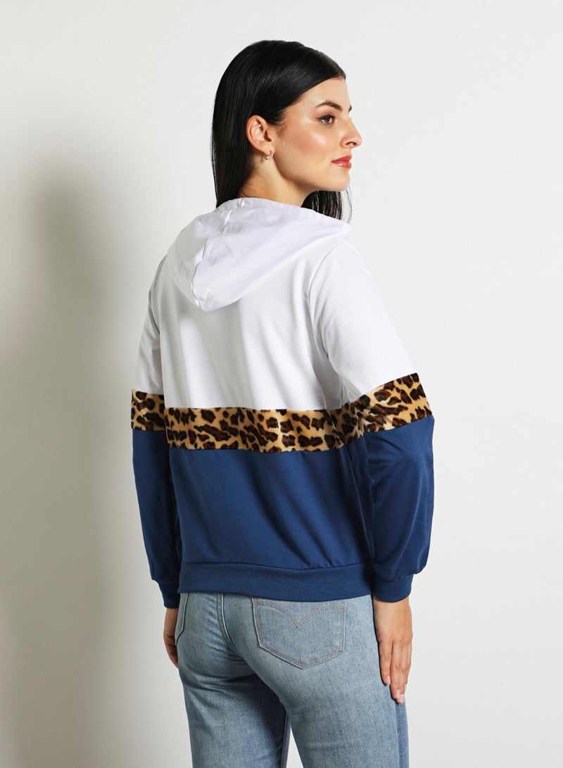 Aila - Contrast Color Stylish Hoodie Navy Blue/White - Image 1