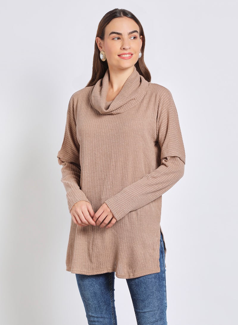 Aila Relaxed Turle Neck Drop Shoulder Long Sleeve Sweater Khaki  - Image 1