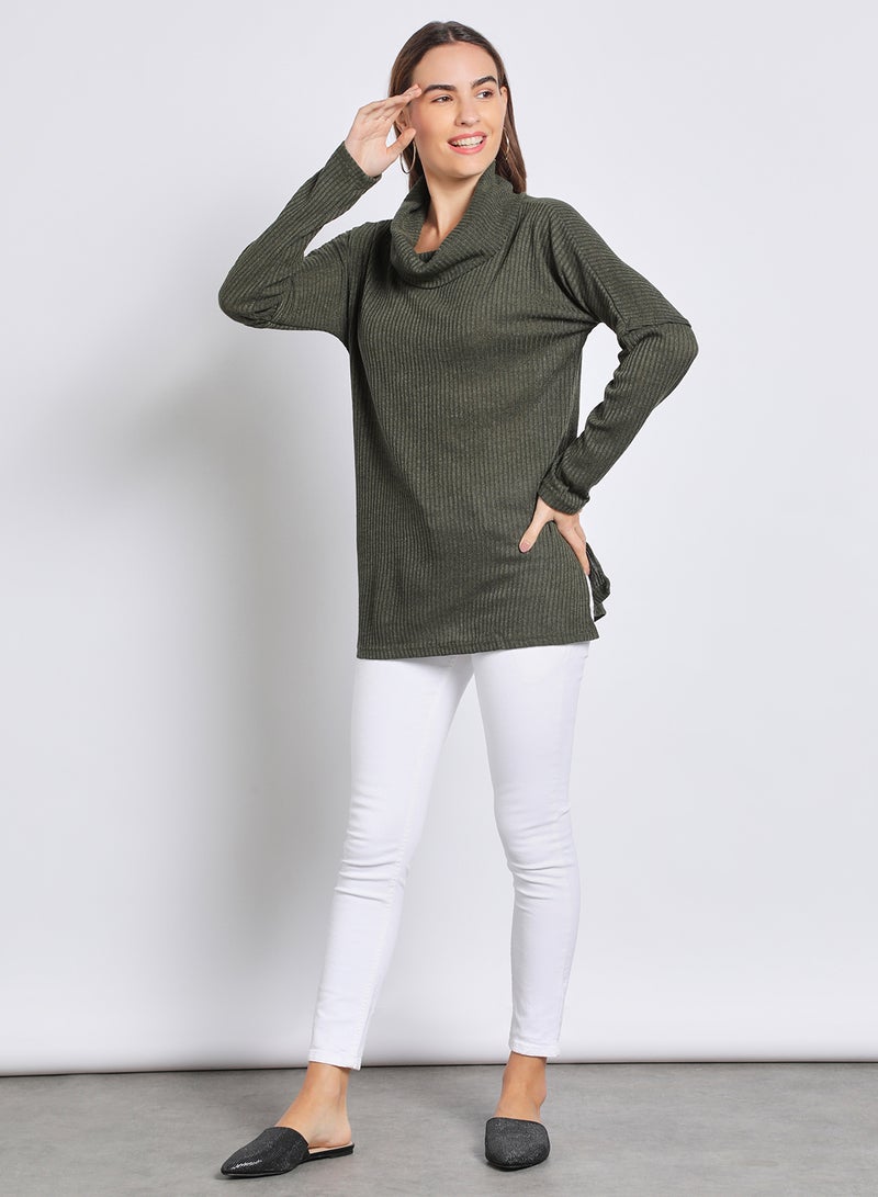 Aila Relaxed Turle Neck Drop Shoulder Long Sleeve Sweater Olive Green  - Image 2