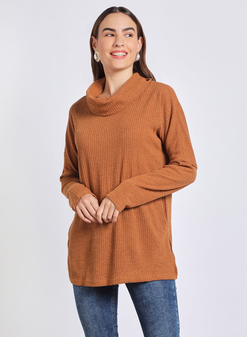 Aila Relaxed Turtle Neck Drop Shoulder  Sweater Camel  - Image 1