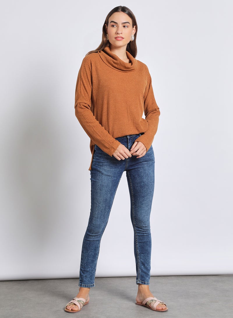 Aila Relaxed Turtle Neck Drop Shoulder  Sweater Camel  - Image 2