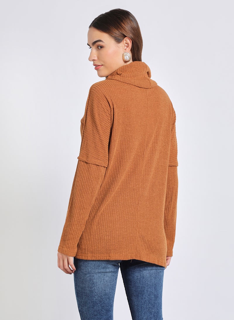 Aila Relaxed Turtle Neck Drop Shoulder  Sweater Camel  - Image 3