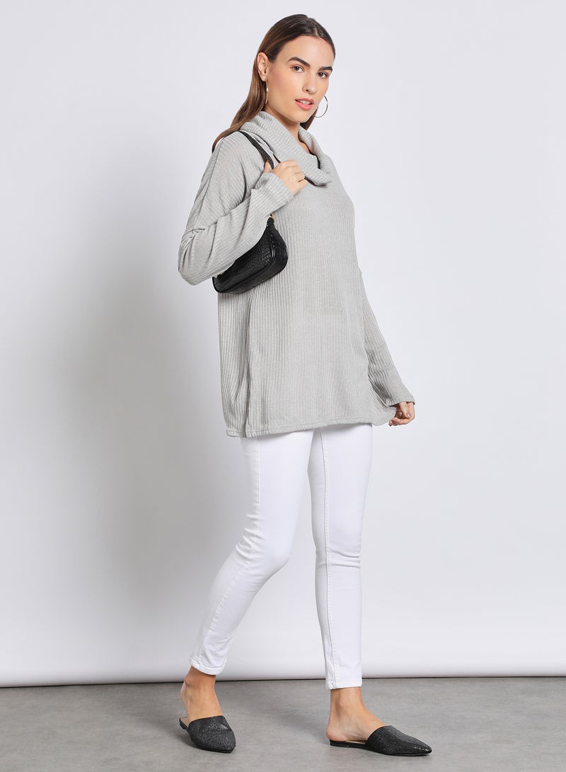 Aila Relaxed Turtle Neck Drop Shoulder  Sweater Grey  - Image 2