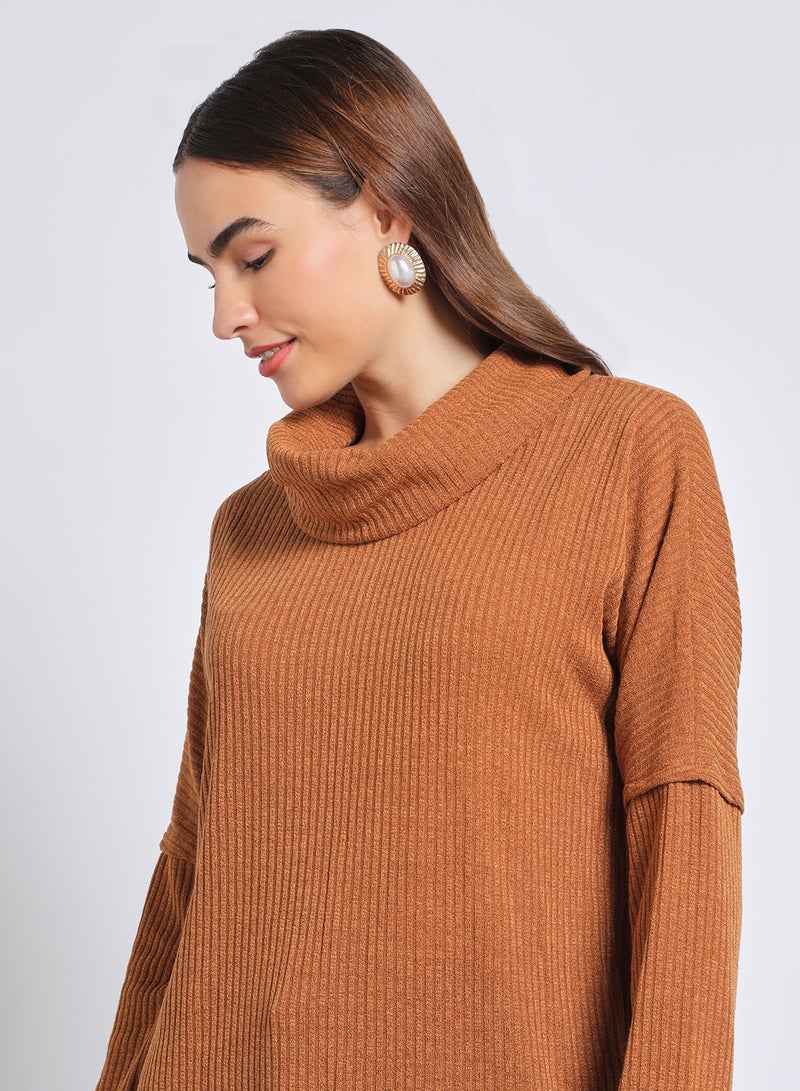 Aila Relaxed Turtle Neck Drop Shoulder  Sweater Camel  - Image 4