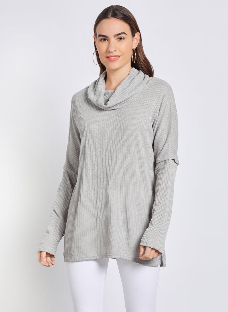 Aila Relaxed Turtle Neck Drop Shoulder  Sweater Grey  - Image 1
