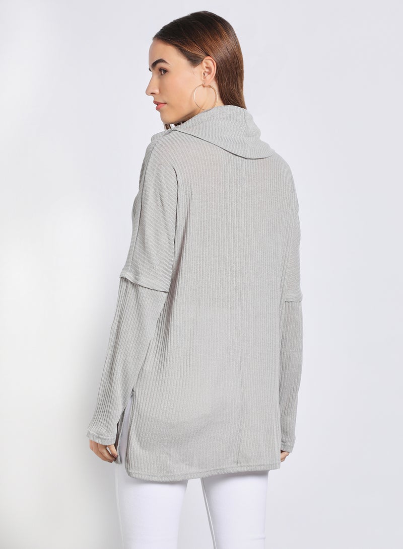 Aila Relaxed Turtle Neck Drop Shoulder  Sweater Grey  - Image 3