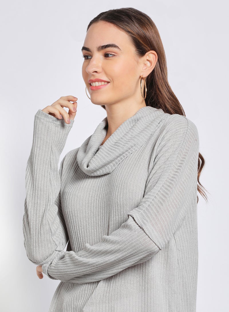 Aila Relaxed Turtle Neck Drop Shoulder  Sweater Grey  - Image 4