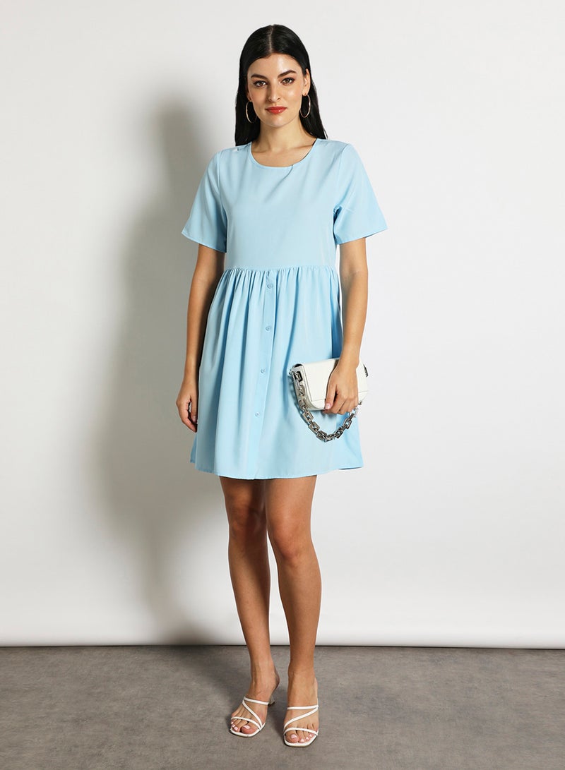 Aila - Women'S Casual Midi Short Sleeve Plain Basic Dress Blue - Image 1