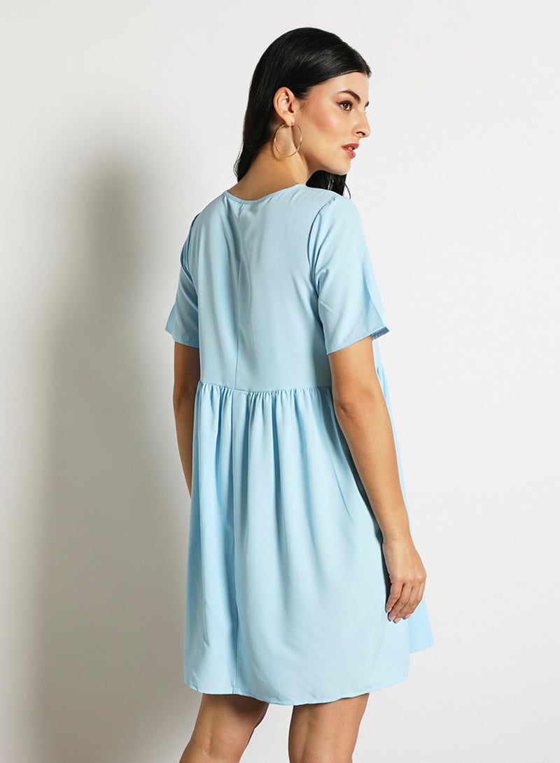 Aila - Women'S Casual Midi Short Sleeve Plain Basic Dress Blue - Image 1