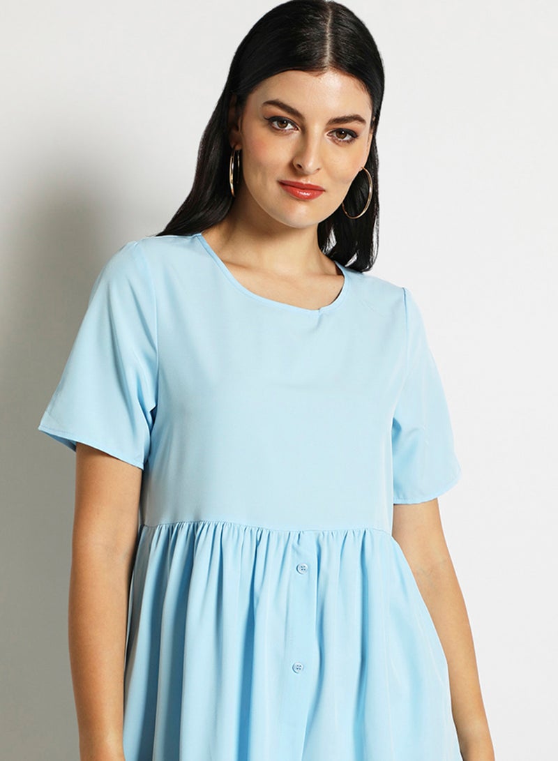 Aila - Women'S Casual Midi Short Sleeve Plain Basic Dress Blue - Image 1