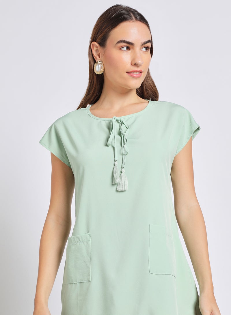 Aila Women'S Casual Knee Length Sleeveless Plain Basic Dress Green - Image 4