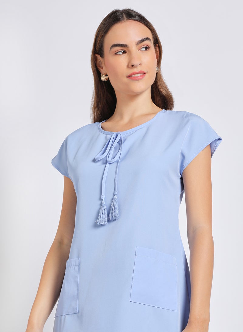 Aila Women'S Casual Knee Length Sleeveless Plain Basic Dress Blue  - Image 4
