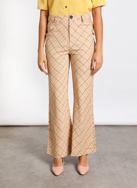 Women's Overlapping Bell-bottom Casual Stylish Pants Brown
