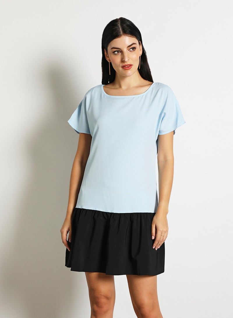 Aila Women'S Casual Knee Length Short Sleeve Contrast Dress Blue/Black  - Image 1