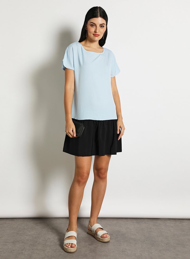 Aila Women'S Casual Knee Length Short Sleeve Contrast Dress Blue/Black  - Image 2