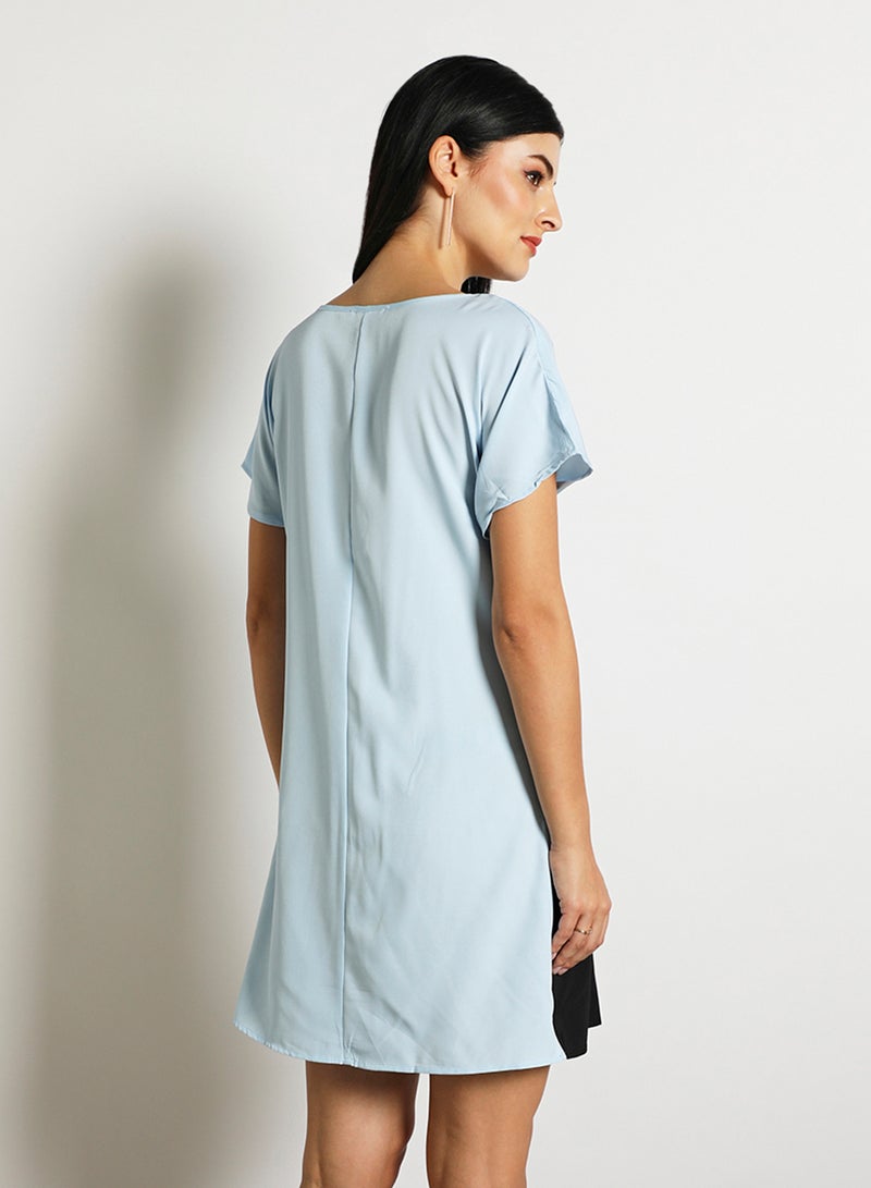 Aila Women'S Casual Knee Length Short Sleeve Contrast Dress Blue/Black  - Image 3