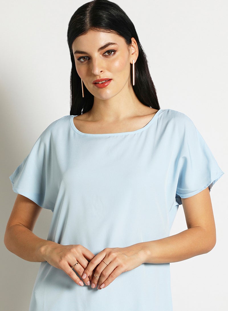 Aila Women'S Casual Knee Length Short Sleeve Contrast Dress Blue/Black  - Image 4