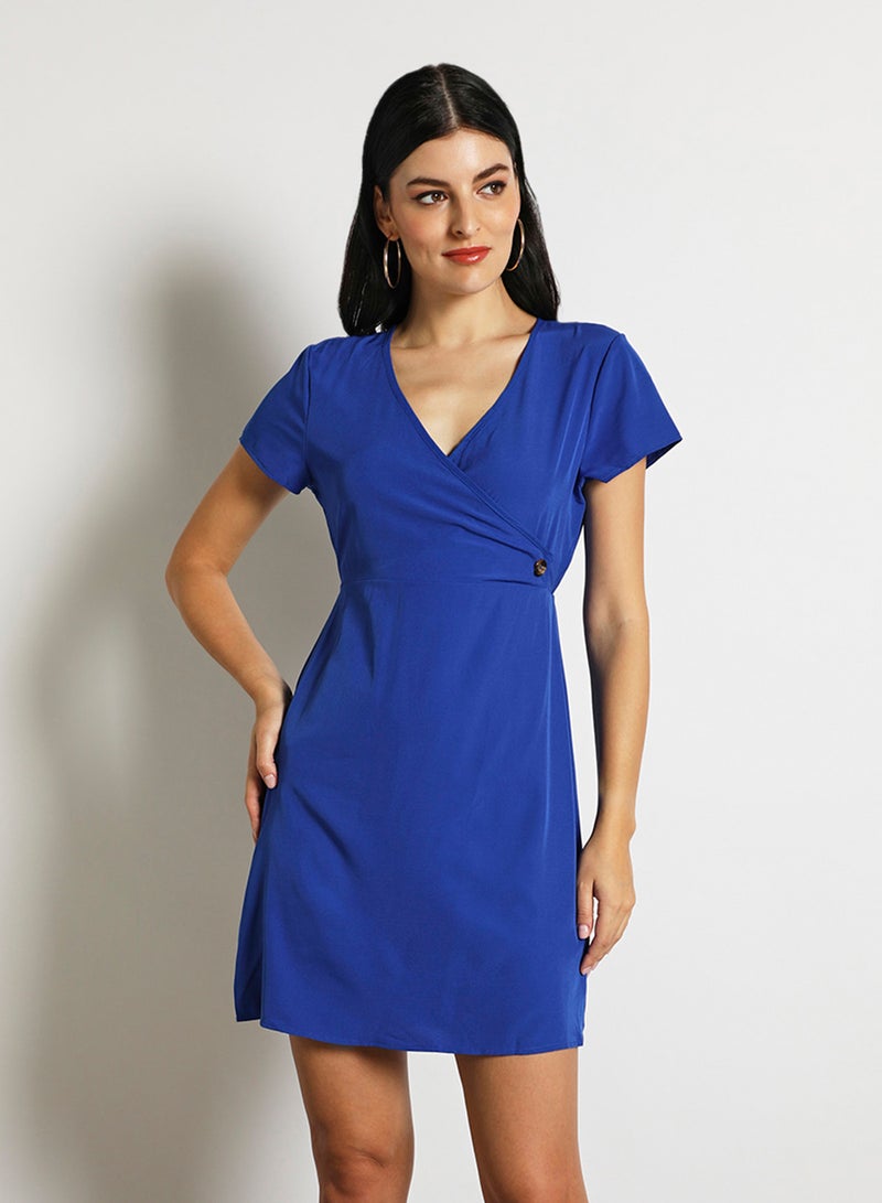 آيلا فستان كاجوال بقصّة ضيقة وأكمام قصيرة وطول يصل إلى الركبة للنساء أزرق - Image 1