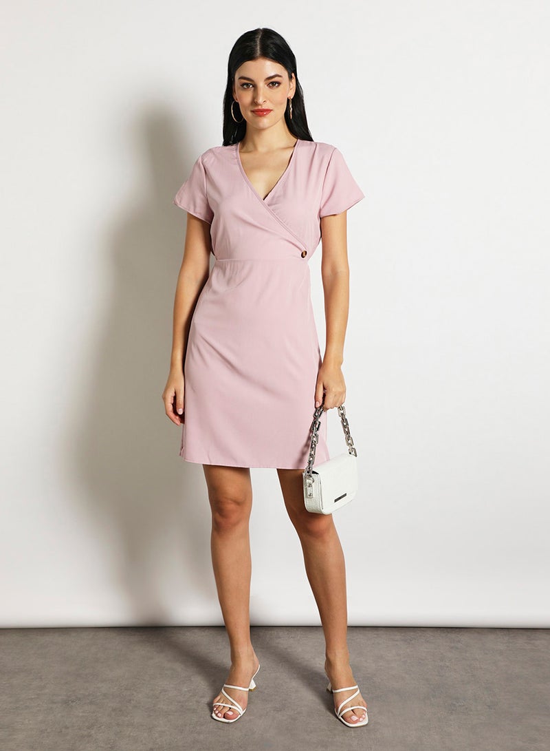 Aila Women'S Casual Knee Length Short Sleeve Slim Fit Dress Light Purple  - Image 2