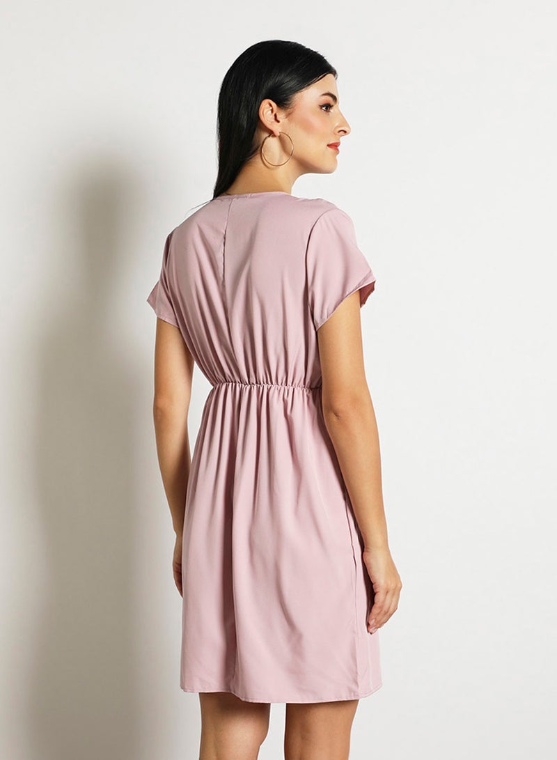 Aila Women'S Casual Knee Length Short Sleeve Slim Fit Dress Light Purple  - Image 3
